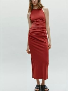 Zara Halter Open Back Midi Dress Size XL